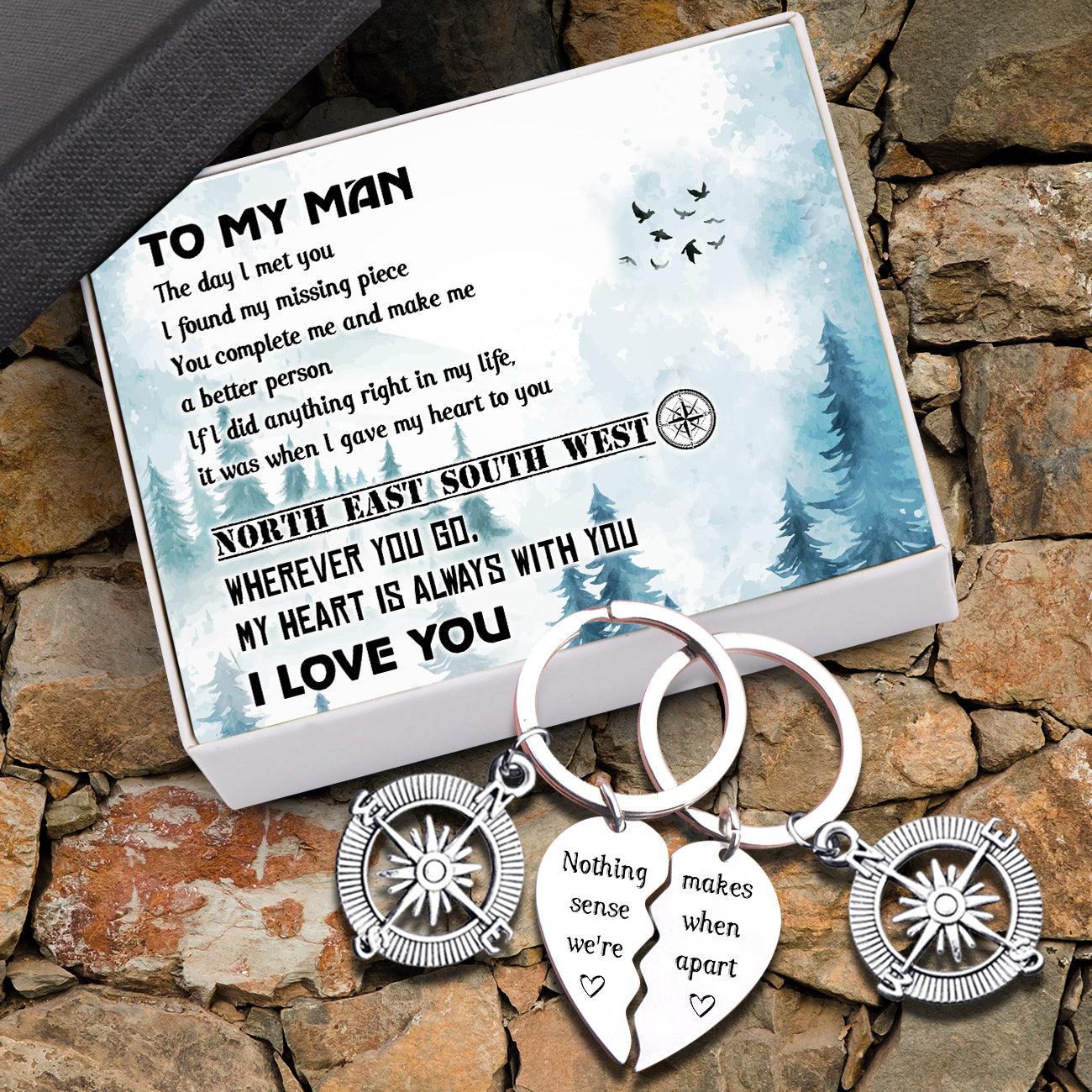 Compass Puzzle Keychains - Travel - To My Man - Wherever You Go - Augkdf26001 - Gifts Holder
