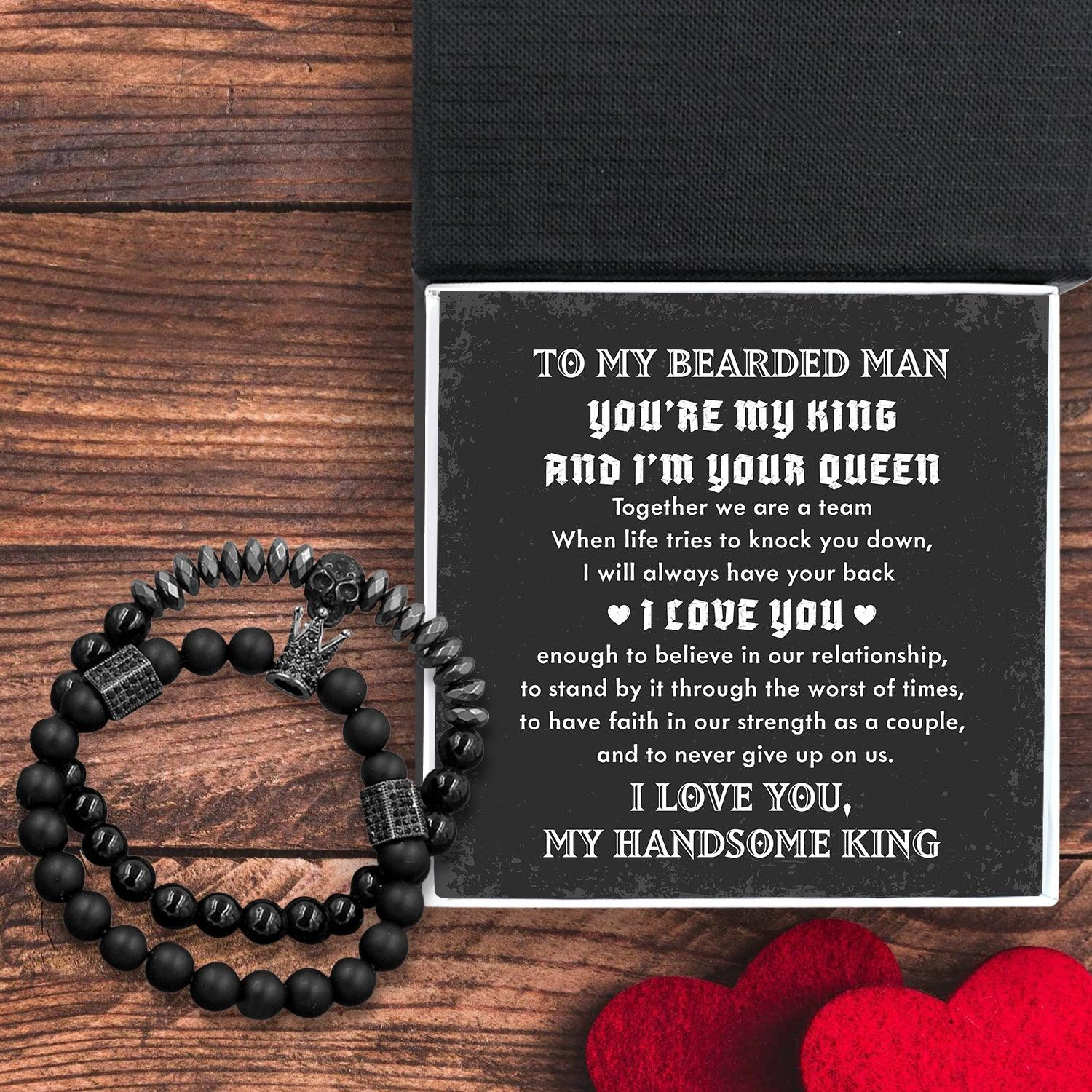 Couple Crown And Skull Bracelets - Beard - To My Bearded Man - I Love You Enough To Believe In Our Relationship - Augbu26009 - Gifts Holder