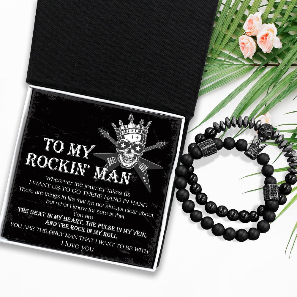 Couple Crown And Skull Bracelets - Guitar - To My Rockin' Man - You Are The Beat In My Heart - Augbu26008 - Gifts Holder