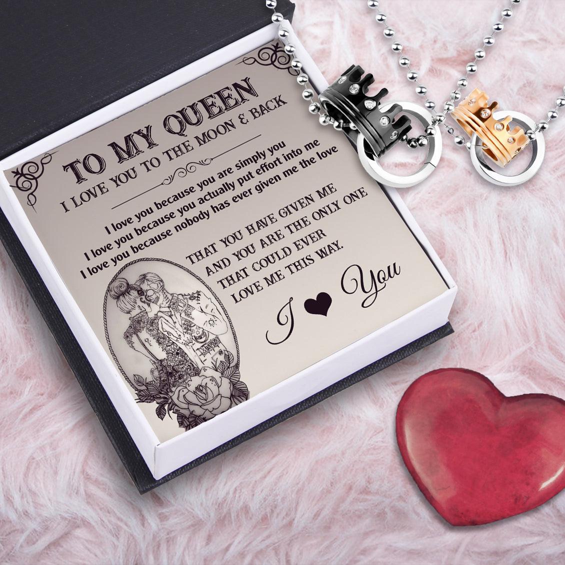 Couple Crown Pendant Necklaces - Skull - To My Queen - I Love You To The Moon & Back - Augnz13002 - Gifts Holder