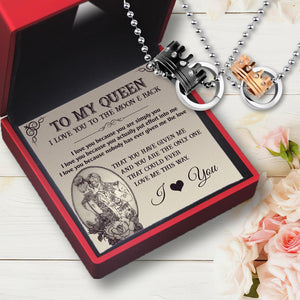 Couple Crown Pendant Necklaces - Skull - To My Queen - I Love You To The Moon & Back - Augnz13002 - Gifts Holder