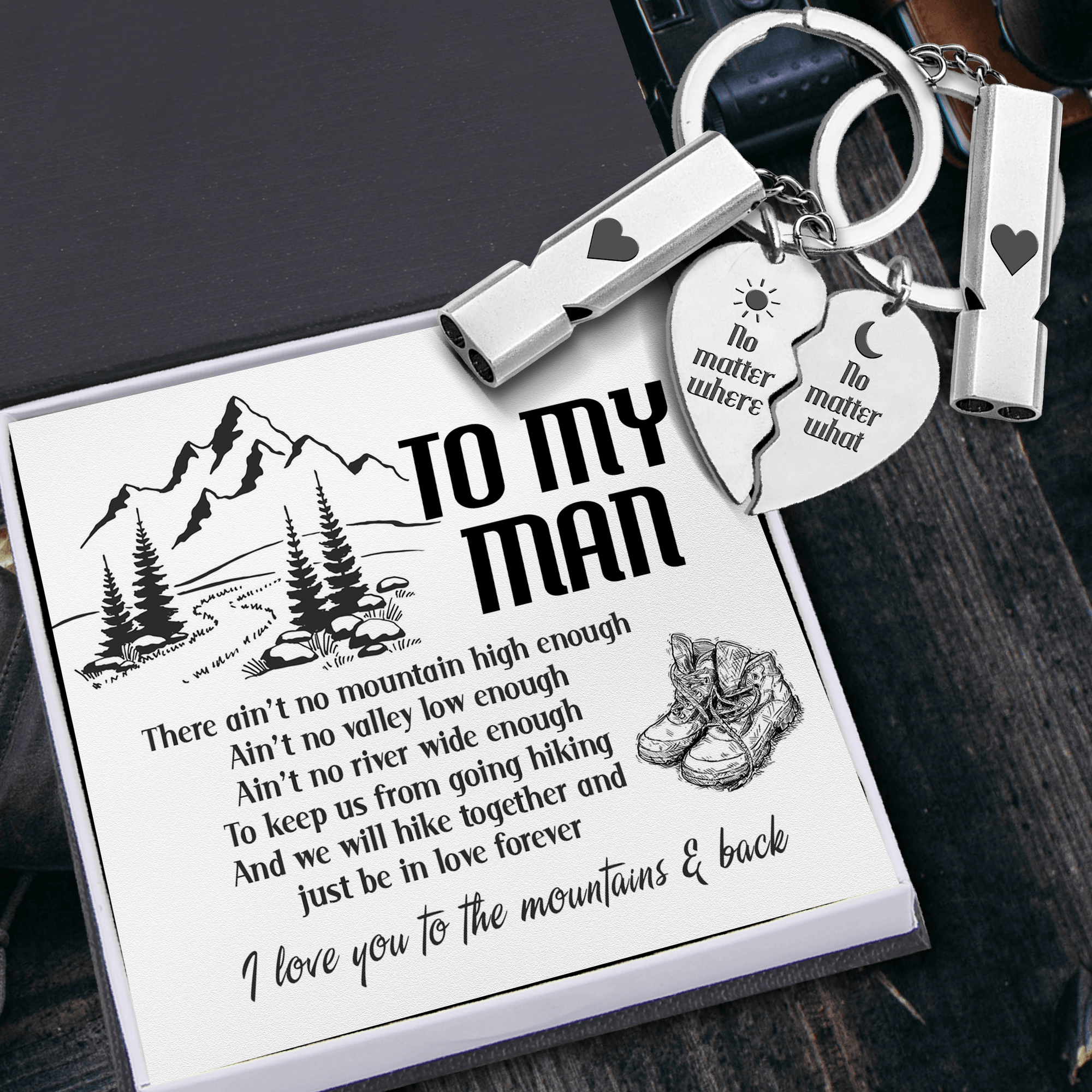 Couple Whistle Keychains - Hiking - To My Man - I Love You To The Mountains & Back - Augkzh26002 - Gifts Holder