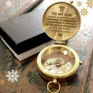 Engraved Compass - Biker - To My Son - You Are Brave, Strong & Loved - Augpb16004 - Gifts Holder