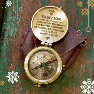 Engraved Compass - Biker - To My Son - You Are Brave, Strong & Loved - Augpb16004 - Gifts Holder