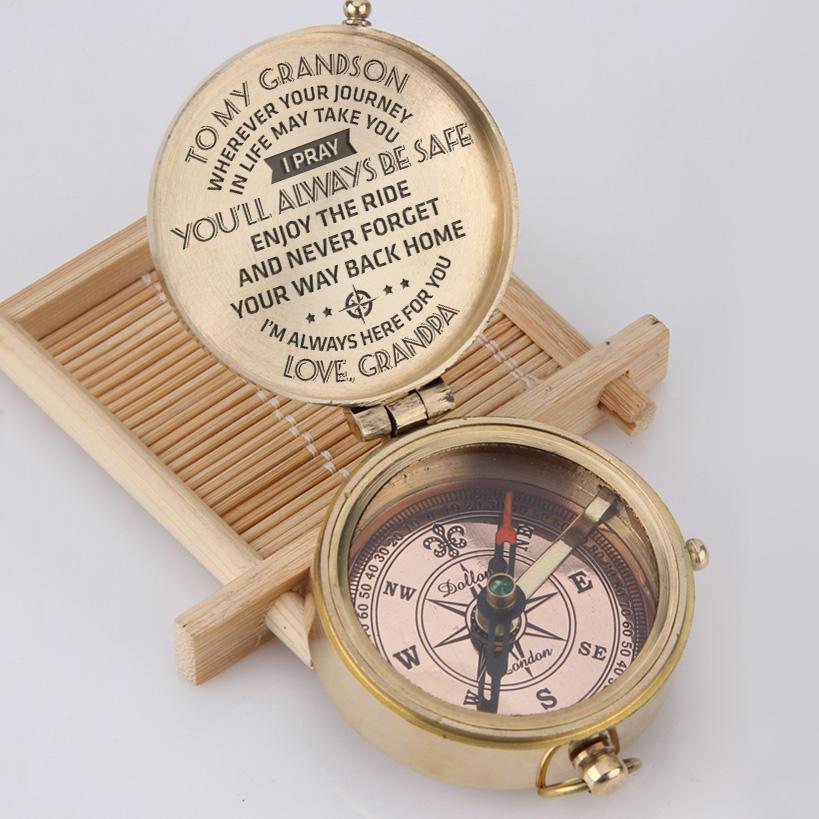 Engraved Compass - To My Grandson, I Pray You'll Always Be Safe - Love, Grandpa - Gpb22004
