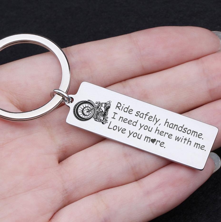 Engraved Keychain - Biker - I Need You Here With Me, Love You More - Augkc12002