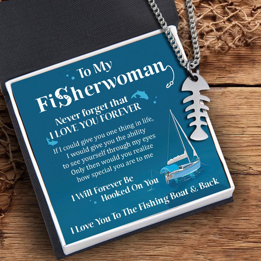 Fish Bone Necklace - Fishing - To My Fisherwoman - I Love You To The Fishing Boat & Back - Augngc13004 - Gifts Holder