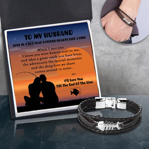 Fish Leather Bracelet - Fishing - To My Husband - Love Is A Net That Catches Hearts Like Fishes - Augbzp14001 - Gifts Holder