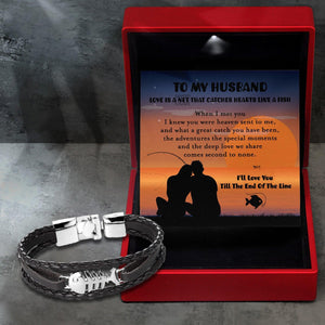 Fish Leather Bracelet - Fishing - To My Husband - Love Is A Net That Catches Hearts Like Fishes - Augbzp14001 - Gifts Holder