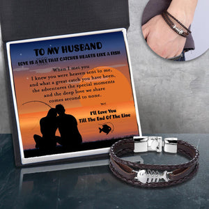 Fish Leather Bracelet - Fishing - To My Husband - Love Is A Net That Catches Hearts Like Fishes - Augbzp14001 - Gifts Holder