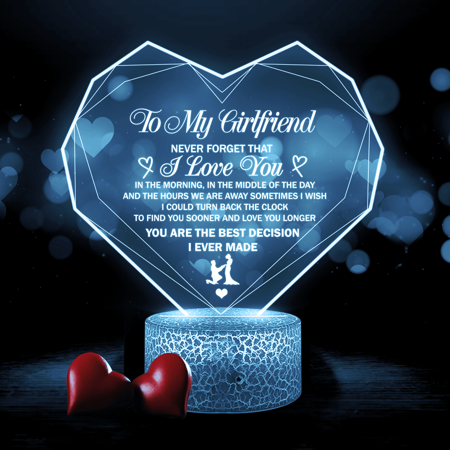 3D Heart Led Light - Family - To My Girlfriend - You're my Best Friend -  Gifts Holder