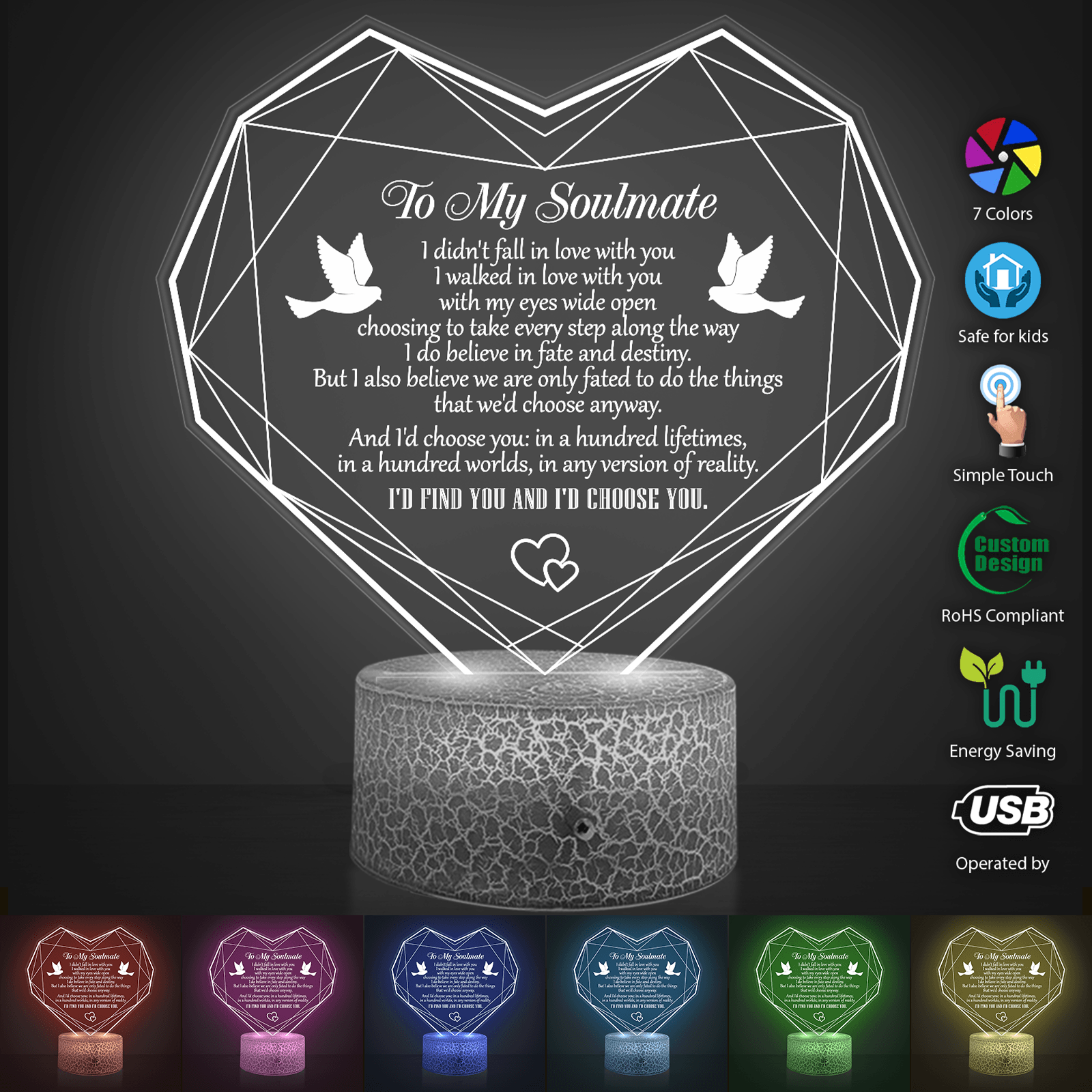 Heart Led Light - Family - To My Soulmate - I'd Choose You In Any Version Of Reality - Auglca13003 - Gifts Holder