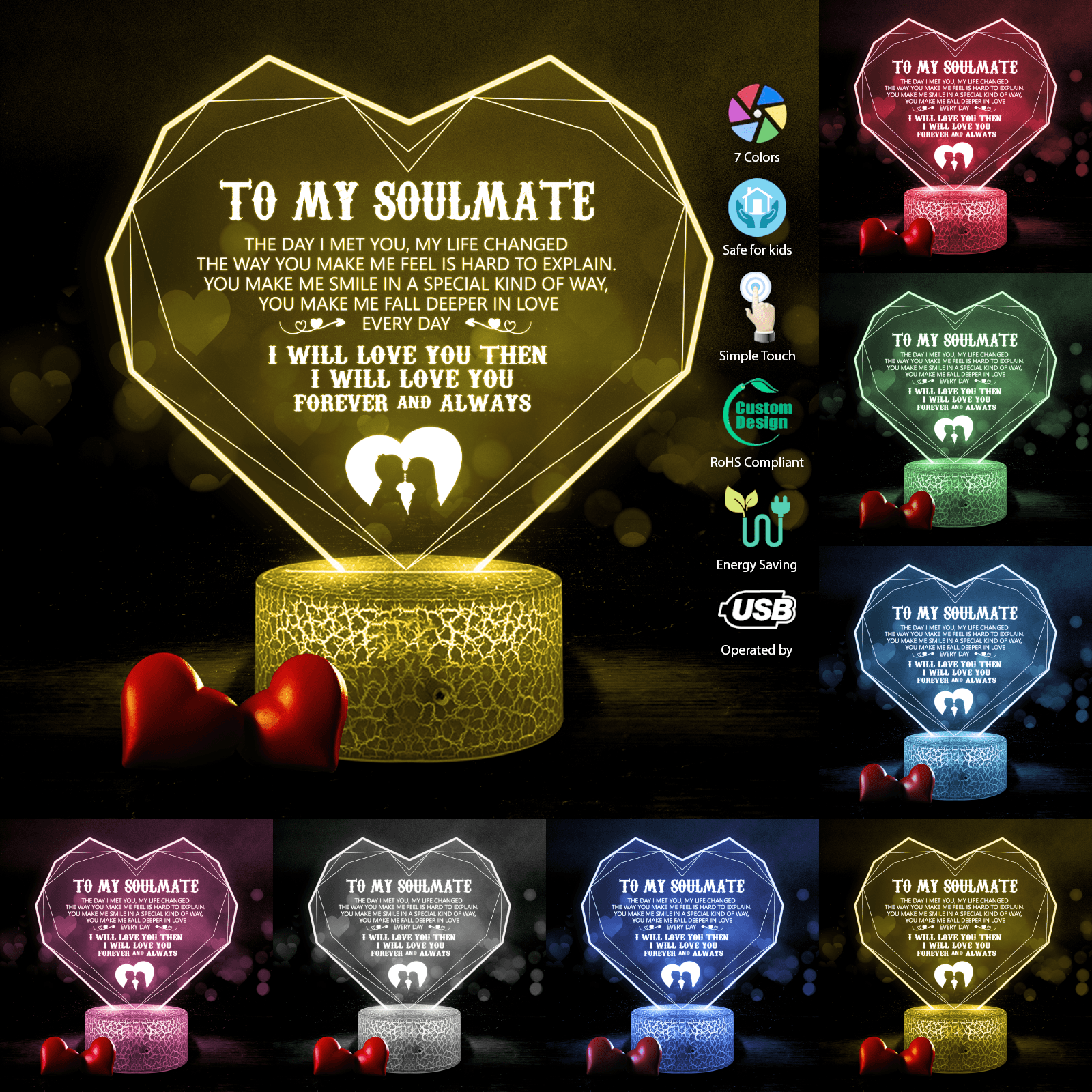 Heart Led Light - Family - To My Soulmate - You Make Me Fall Deeper In Love Every Day - Auglca13016 - Gifts Holder