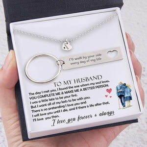 Heart Necklace & Keychain Gift Set - To My Husband, I'll Walk By Your Side Every Day Of My Life - Augnc14001 - Gifts Holder