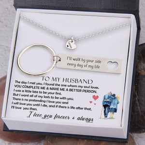 Heart Necklace & Keychain Gift Set - To My Husband, I'll Walk By Your Side Every Day Of My Life - Augnc14001 - Gifts Holder