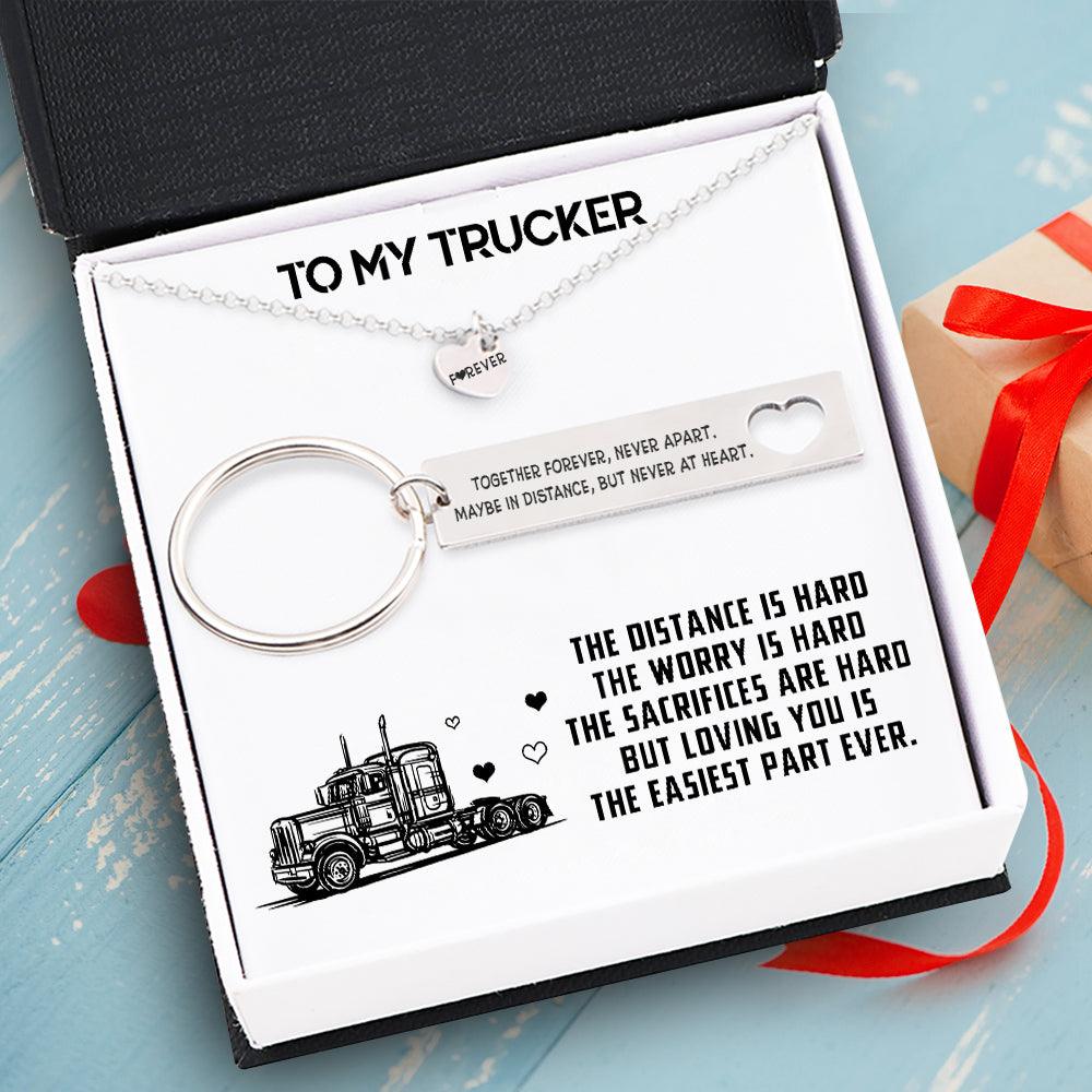 Heart Necklace & Keychain Gift Set - To My Trucker - Loving You Is The Easiest Part - Augnc26003 - Gifts Holder