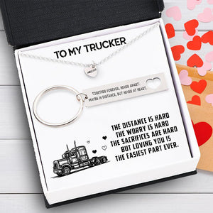 Heart Necklace & Keychain Gift Set - To My Trucker - Loving You Is The Easiest Part - Augnc26003 - Gifts Holder