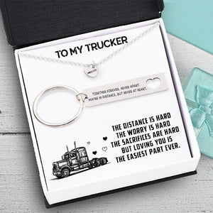 Heart Necklace & Keychain Gift Set - To My Trucker - Loving You Is The Easiest Part - Augnc26003 - Gifts Holder