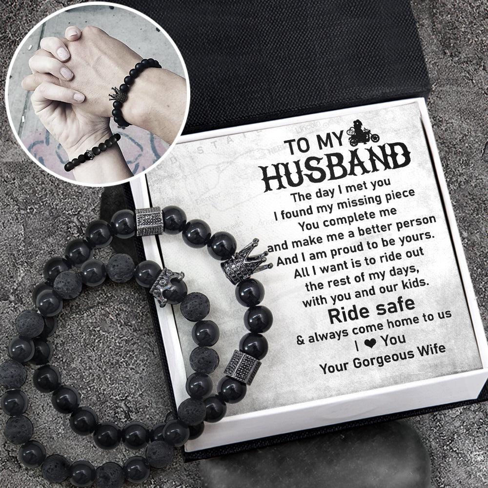 King & Queen Couple Bracelets - Biker - To My Husband - My Missing Piece - Augbae14001 - Gifts Holder