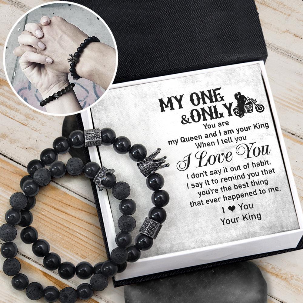 King & Queen Couple Bracelets - Biker - To My Queen - My One And Only - Augbae13001 - Gifts Holder