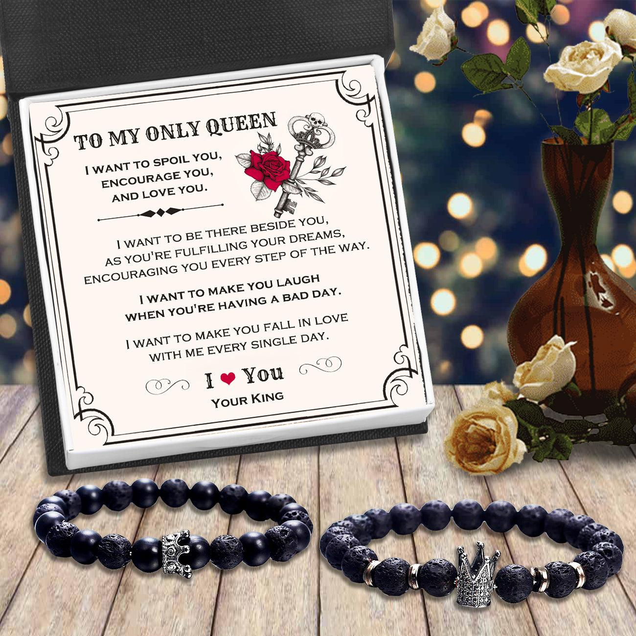 King & Queen Couple Bracelets - Skull - To My Only Queen - I Want To Make You Fall In Love With Me Every Single Day - Augbae13009 - Gifts Holder