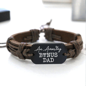 Leather Cord Bracelet - Biker - To My Bonus Dad - An Amazing Bonus Dad - Augbr18006 - Gifts Holder