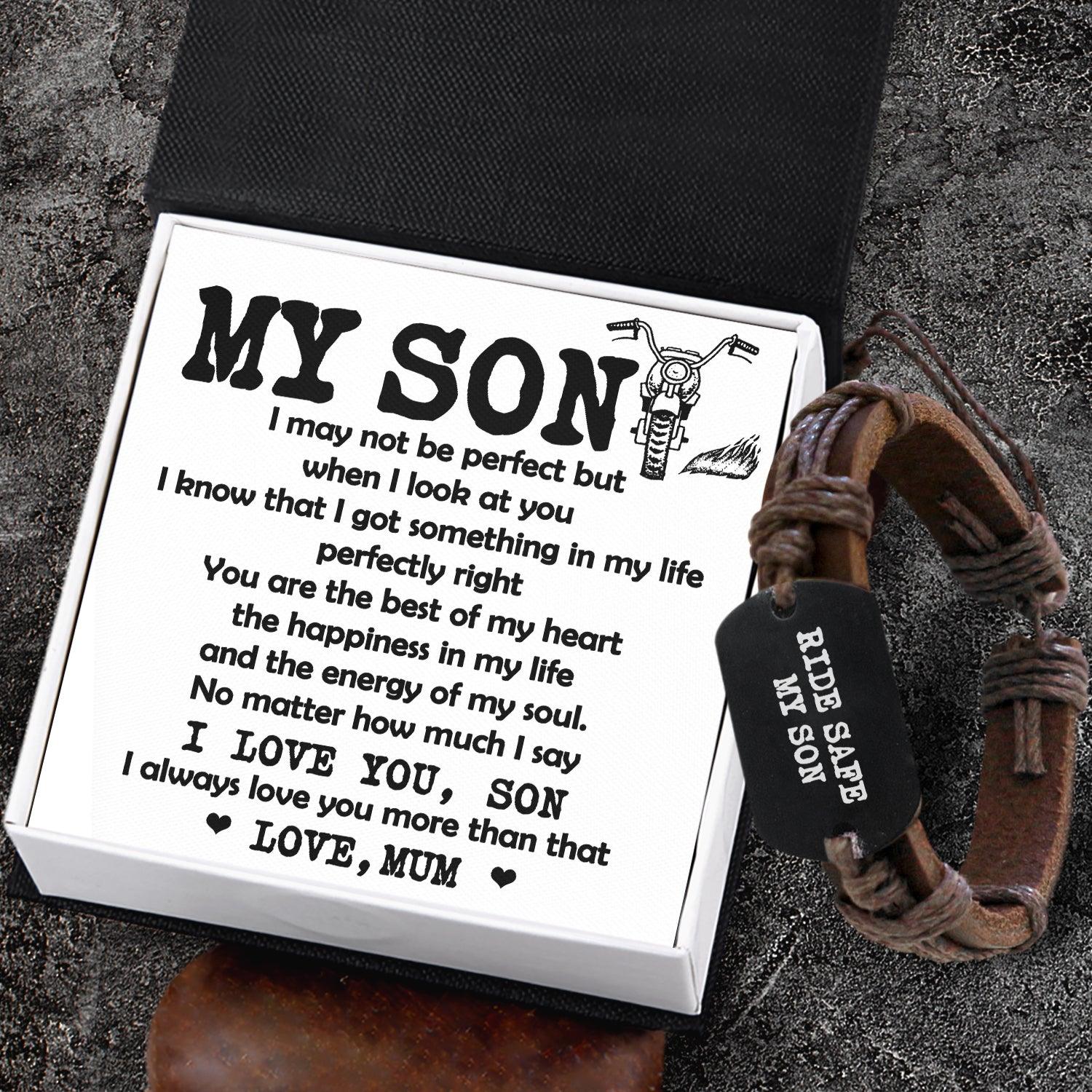 Leather Cord Bracelet - Biker - To My Son - I Love You, Son - Augbr16003 - Gifts Holder