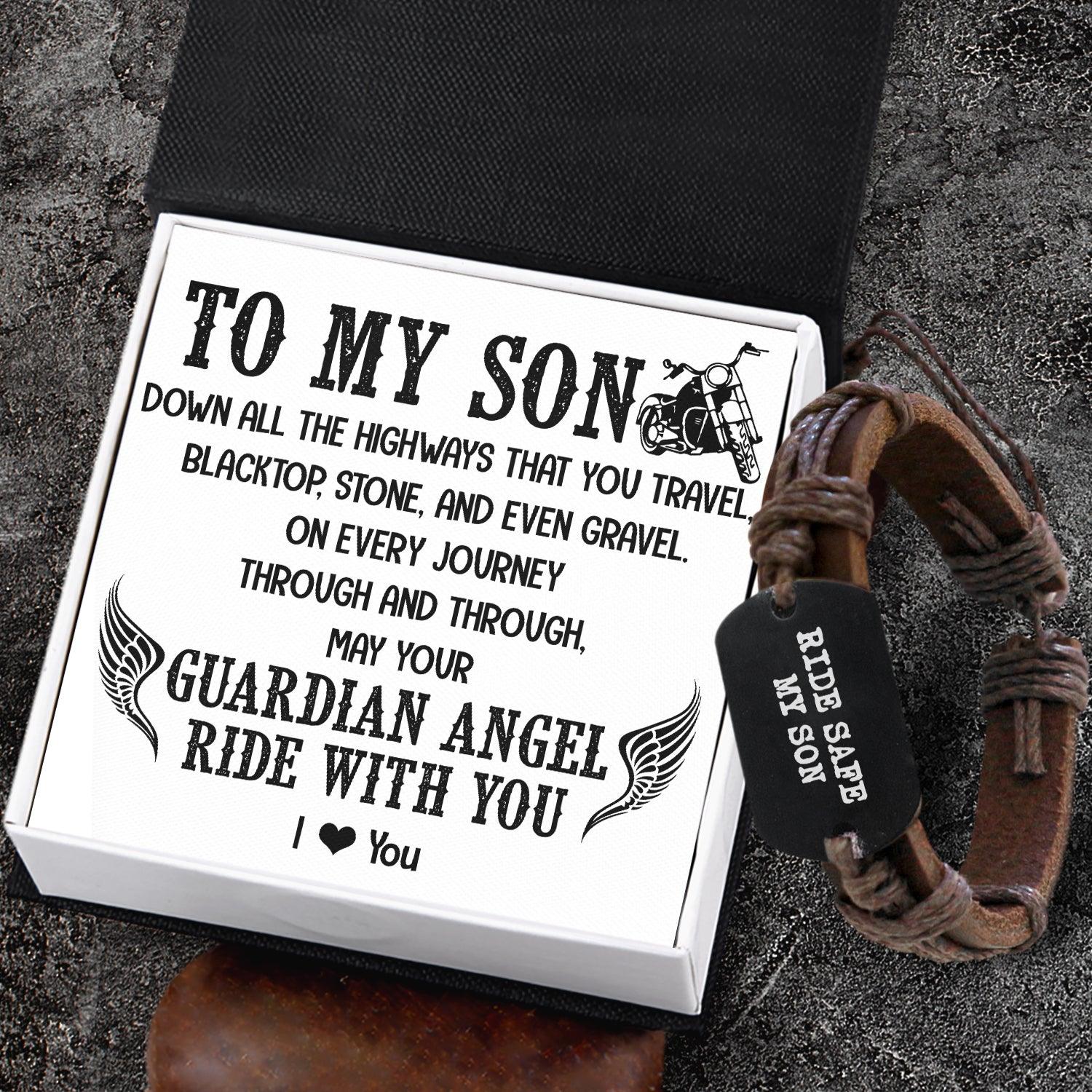 Leather Cord Bracelet - Biker - To My Son - Your Guardian Angel Ride With You - Augbr16005 - Gifts Holder
