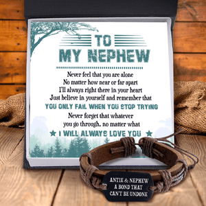 Leather Cord Bracelet - Family - To My Nephew - You Only Fail When You Stop Trying - Augbr27003 - Gifts Holder