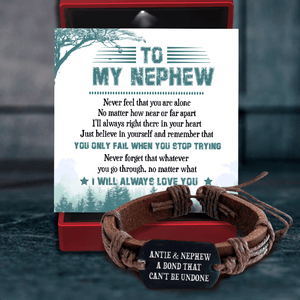 Leather Cord Bracelet - Family - To My Nephew - You Only Fail When You Stop Trying - Augbr27003 - Gifts Holder