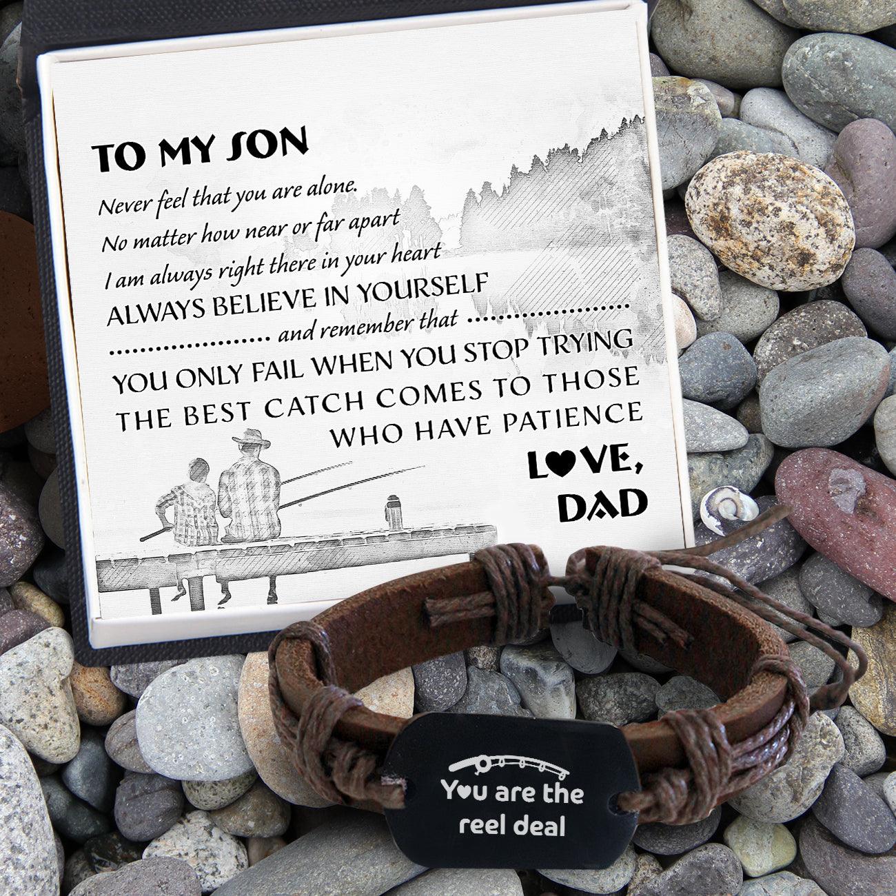 Leather Cord Bracelet - Fishing - From Dad - To My Son - Believe In Yourself - Augbr16002 - Gifts Holder