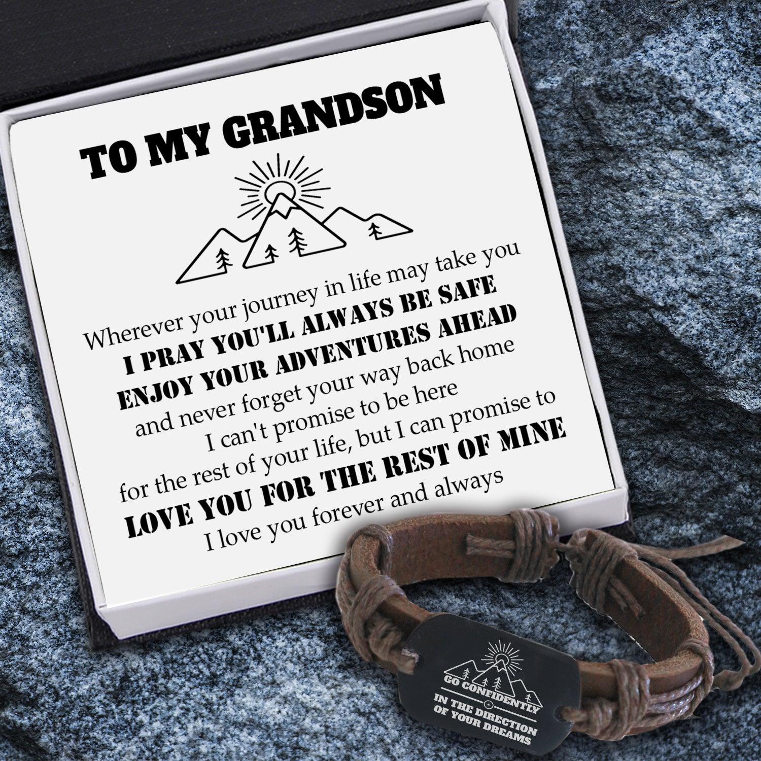 Leather Cord Bracelet - Travel - To My Grandson - Enjoy Your Adventures Ahead - Augbr22001 - Gifts Holder
