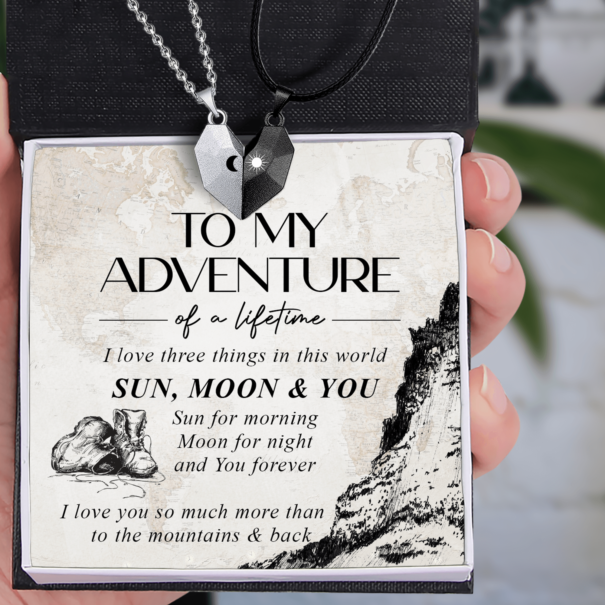 Magnetic Love Necklaces - Hiking - To My Adventure Of A Lifetime - I Love You So Much More Than To The Mountains & Back - Augnni13008 - Gifts Holder