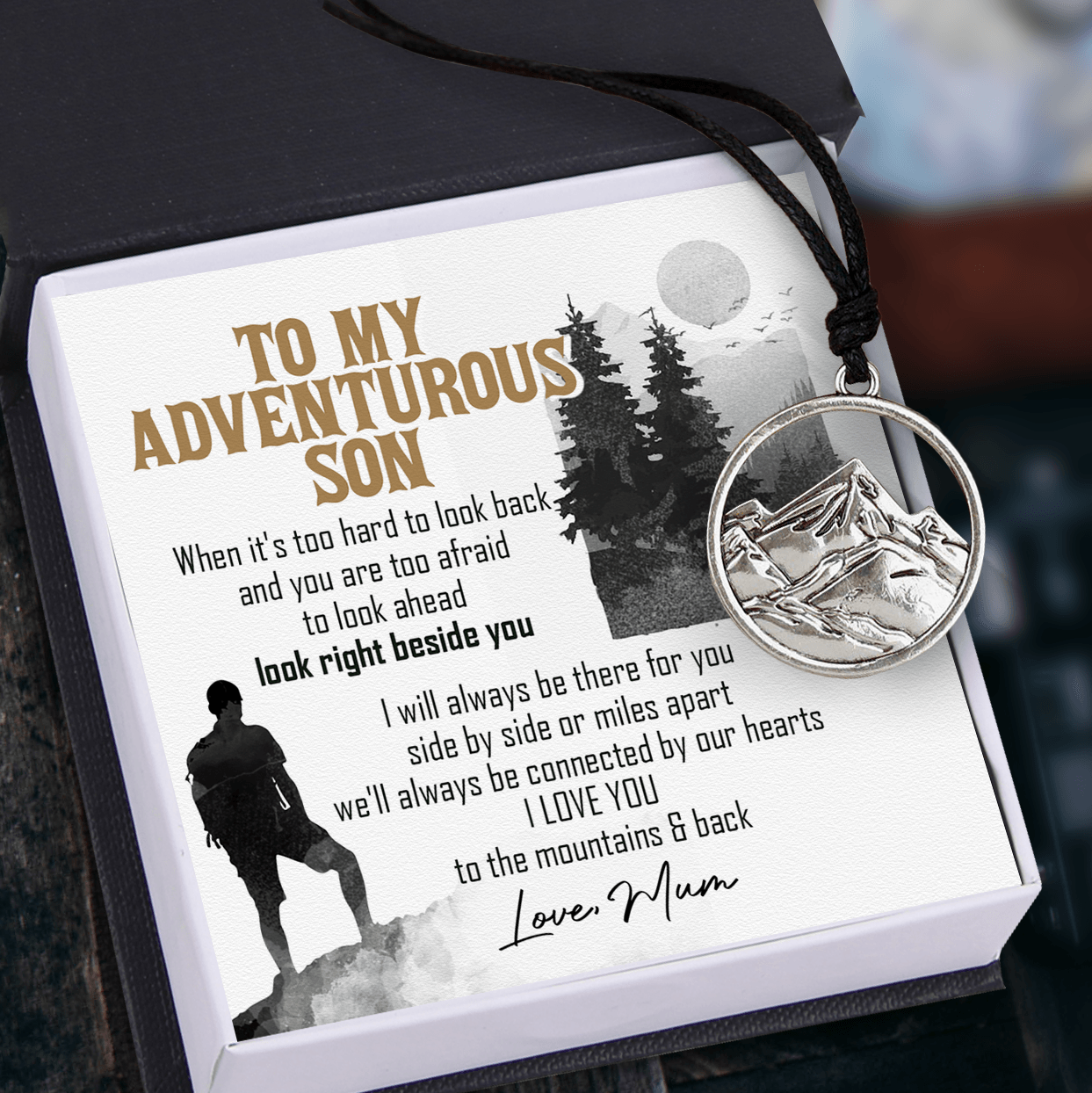 Mountain Necklace - Hiking - To My Adventurous Son - We'll Always Be Connected By Our Hearts - Augnnl16002 - Gifts Holder