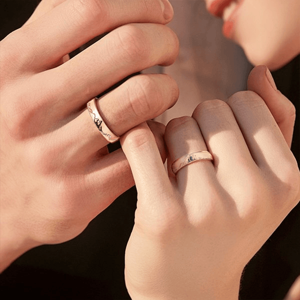 Mountain Sea Couple Promise Ring Adjustable Size Ring Travel