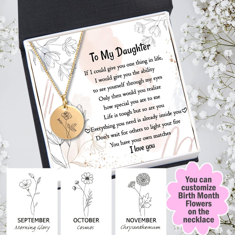 Personalised Birth Month Floral Necklace - Family - To My Daughter - I Love You - Augnev17002 - Gifts Holder