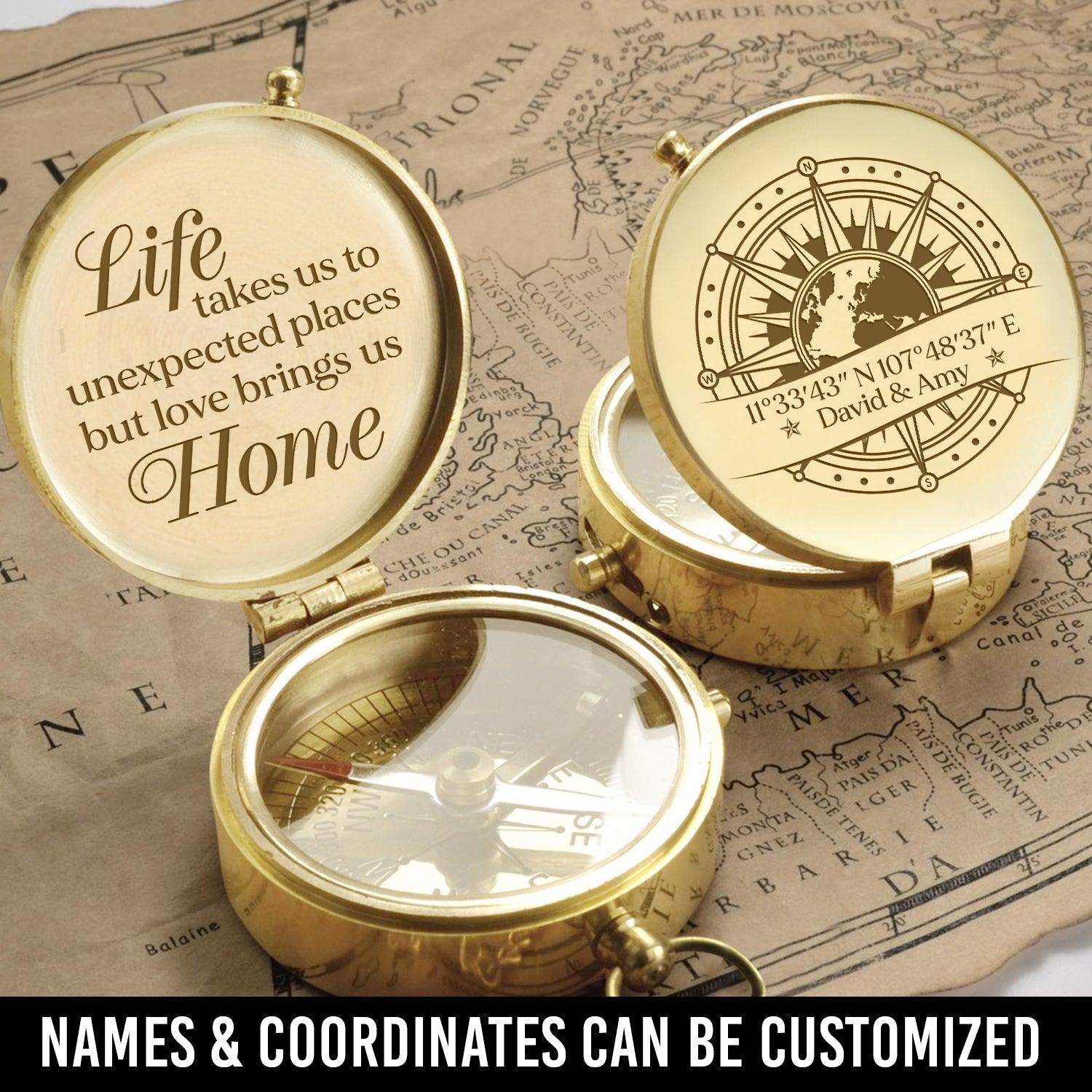 Personalised Engraved Compass - Family - To Couple - Love Brings Us Home - Augpb26012 - Gifts Holder