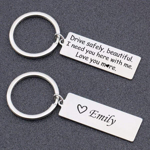 Personalised Engraved Keychain - Drive Safely Beautiful, Love You More - Augkc13001 - Gifts Holder