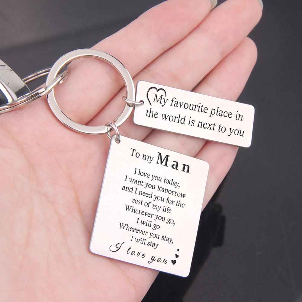 Personalised Engraved Keyring - To My Man - My Favourite Place In The World Is Next To You - Augkr26001 - Gifts Holder