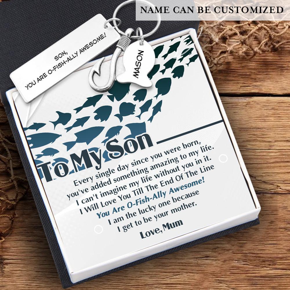 Personalised Fishing Hook Keychain - To My Son - From Mum - I Will Love You Till The End Of The Line - Augku16005 - Gifts Holder