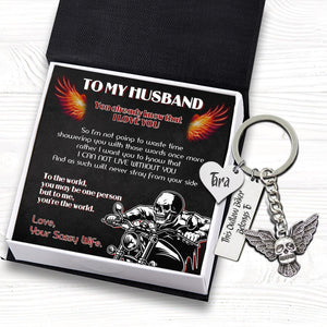 Personalised Fly Skull Keychain - Skull Biker - To My Husband - You're The World - Augkem14001 - Gifts Holder