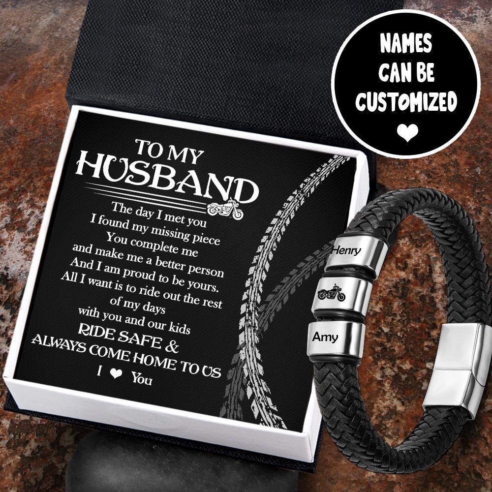 Personalised Leather Bracelet - Biker - To My Husband - Ride Safe And Always Come Home To Us - Augbzl14004 - Gifts Holder