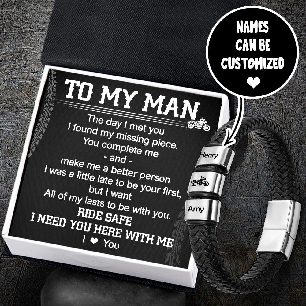 Personalised Leather Bracelet - Biker - To My Man - I Love You - Augbzl26006 - Gifts Holder