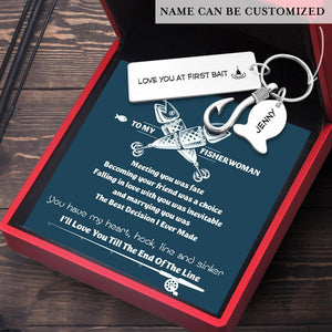 Personalized Fishing Hook Keychain - Fishing - To My Fisherwoman - I'll Love You Till The End Of The Line - Augku13018 - Gifts Holder