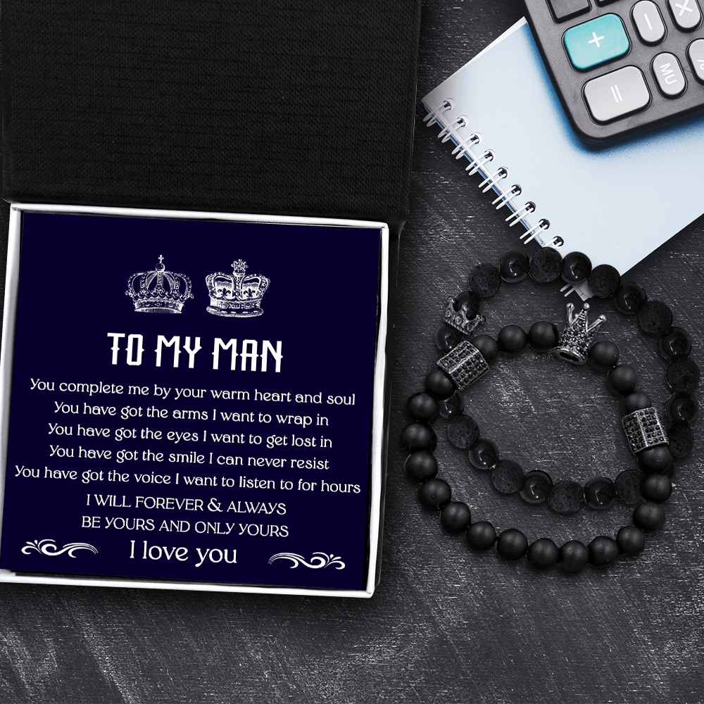 Personalized King & Queen Couple Bracelets - Family - To My Man - Be Yours And Only Yours - Augbae26006 - Gifts Holder