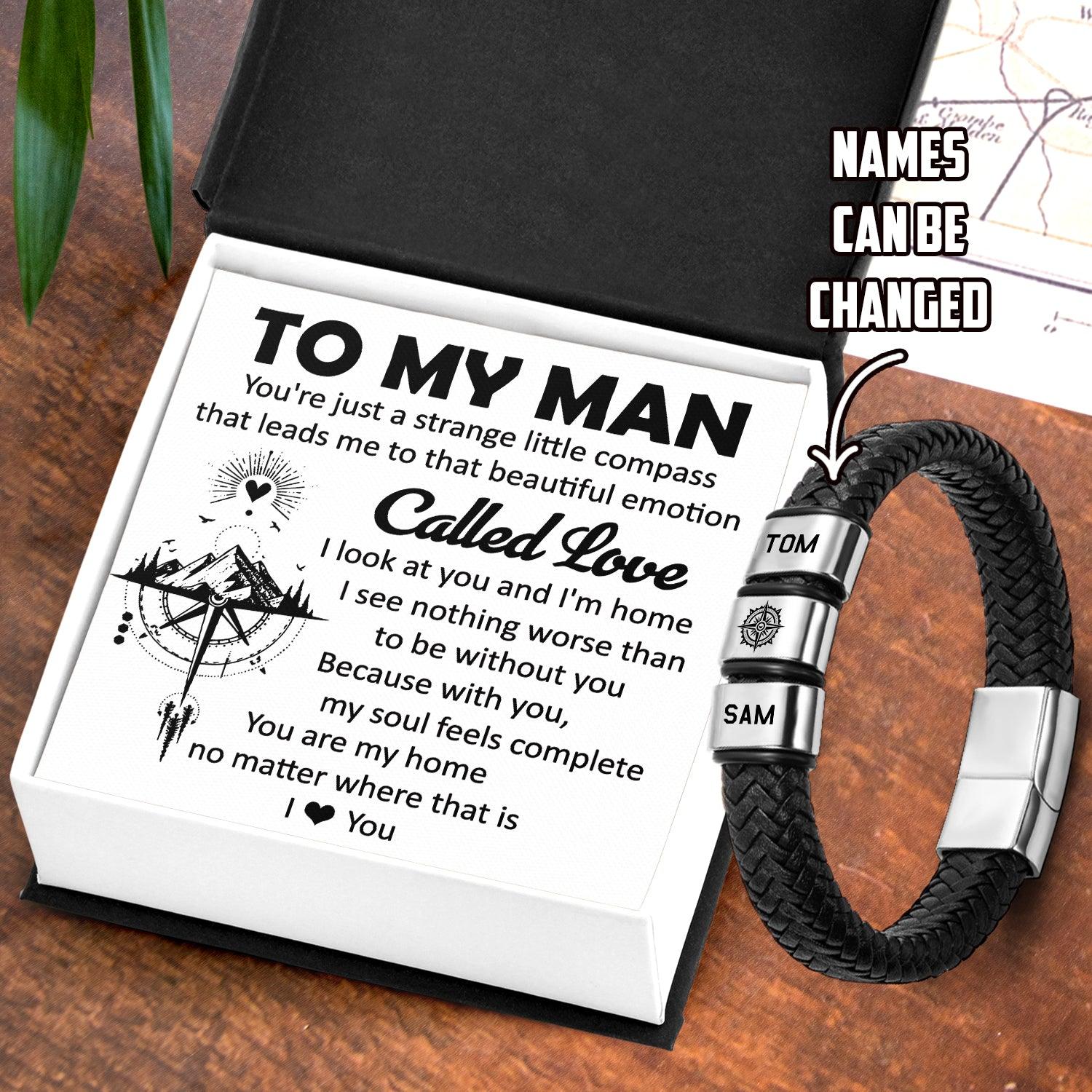 Personalized Leather Bracelet - Hiking - To My Man - I Look At Home And I Am Home - Augbzl26034 - Gifts Holder