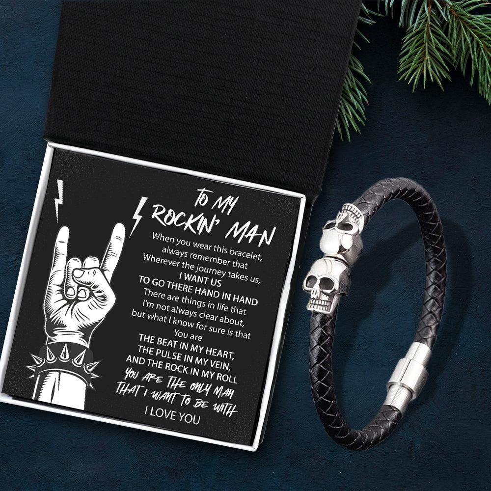 Skull Cuff Bracelet - Guitar - To My Rockin' Man - You Are The Beat In My Heart - Augbbh26005 - Gifts Holder