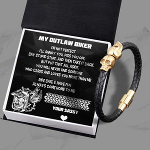 Skull Cuff Bracelet - Skull Biker - To My Man - Always Come Home To Me - Augbbh26004 - Gifts Holder
