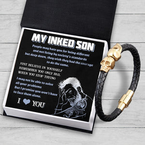 Skull Cuff Bracelet - Tattoo - To My Son - I Love You - Augbbh16003 - Gifts Holder