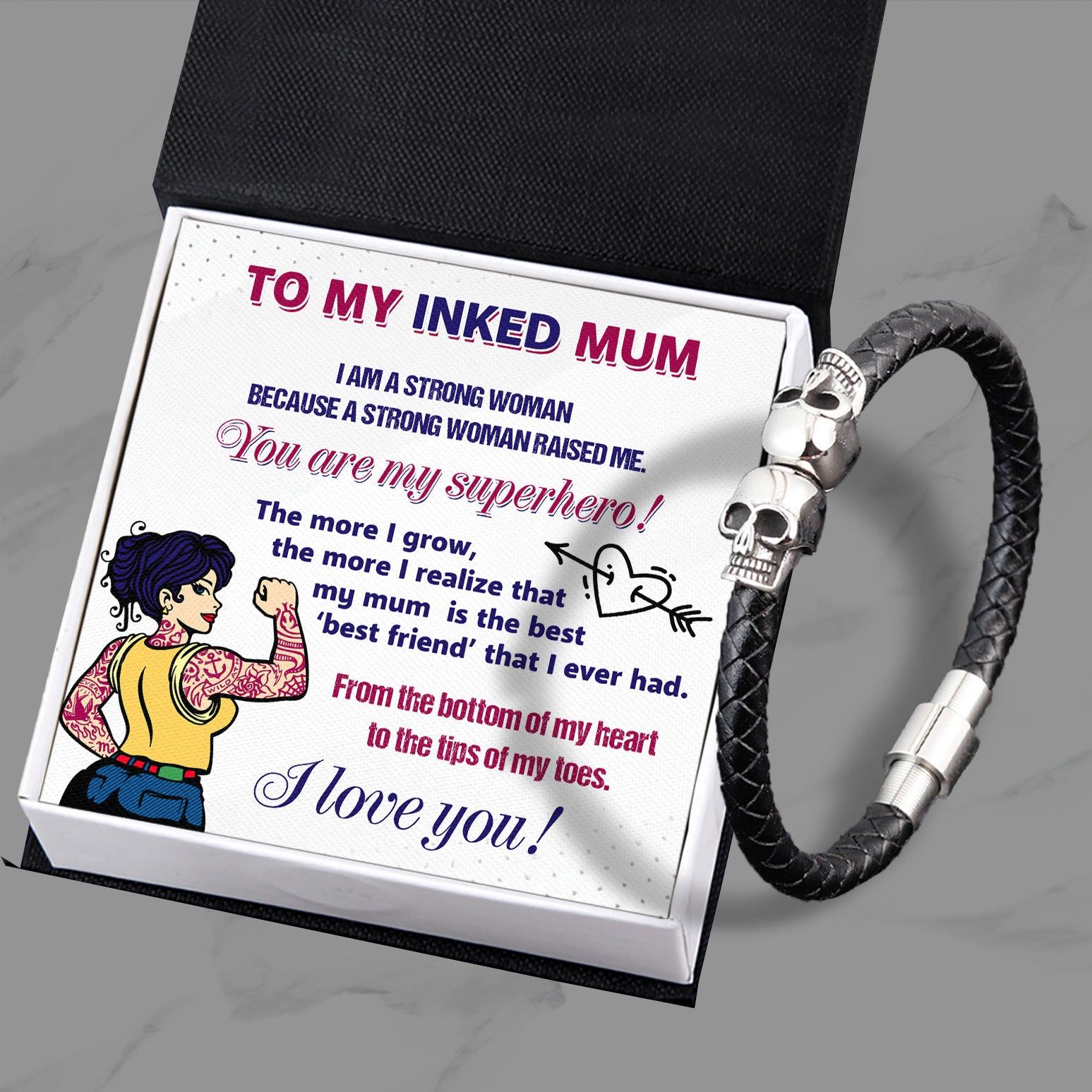Skull Cuff Bracelet - Tattooed - To My Inked Mum - You Are My Superhero - Augbbh19002 - Gifts Holder